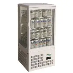 KÜHLVITRINE FÜR GETRÄNKE - TISCHMODELL - SEITENELEMENTE UND TÜR AUS GLAS - Mod. G-TCBD68 - TEMPERATUR: +2º/+8ºC - NUTZVOLUMEN: 68 Liter - Stromversorgung einphasige 230V/1/50Hz - Leistung: W 160 - Abmessungen in cm (B x T x H): 42,8 x 38,6 x 92,4 - Gewich