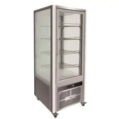 KÜHLSCHRANK MIT GLASTÜR AUS EDELSTAHL AISI 430 (VERTIKALE AUSRICHTUNG) - 4 SEITEN DOPPELGLAS - Mod. G-VGP400R - UMLUFTKÜHLUNG - NUTZVOLUMEN: 408 LITER - TEMPERATUR: +2°/+8°C - Abmessungen in cm (B x T x H): 70,6 x 74 x 180 - EG-NORM
