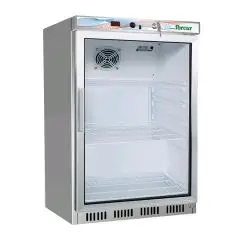KÜHLSCHRANK AUS EDELSTAHL - STATISCHE KÜHLUNG - ECO - Mod. G-ER200GSS - 1 GLASTÜR - NUTZVOLUMEN: 130 LITER - TEMPERATUR: 2º/+8ºC - Abmessungen in cm. (B x T x H): 60 x 58,5 x 85,5 - EG-NORM