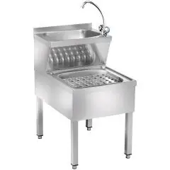 KOMBI-BECKEN: HANDWASCHBECKEN MIT AUSGUSSBECKEN - MOD.LMMC - STRUKTUR AUS EDELSTAHL - WASSERHAHN HEISS/KALT - ABMESSUNGEN IN CM (B x T x H): 70 x 50 x 89