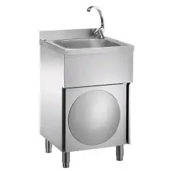 KOMBI-BECKEN: HANDWASCHBECKEN MIT AUSGUSSBECKEN - MOD. LC 50 MM - STRUKTUR AUS EDELSTAHL - FLüGELTÜR - MIT MISCHER - ABMESSUNGEN IN CM (B x T x H): 50 x 50 x 85