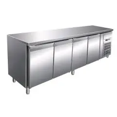 KÜHLTISCH AUS EDELSTAHL AISI 304 - UMLUFTKÜHLUNG - Mod. G-GN4100TN - GASTRONORM 1/1 (53 x 32,5 cm) - 4 TÜREN - Bruttokapazität: 553 Liter - TEMPERATUR: -2°/+8°C - Abmessungen in cm. (B x T x H): 223 x 70 x 86 - EG-Norm