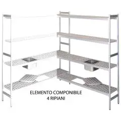 REGAL AUS ELOXIERTEM ALUMINIUM - ZUSAMMENSTELLBARES ELEMENT - MOD. RF / C - 4 BÖDEN - PASSEND FÜR GN-BEHÄLTER (1/2, 1/1, 2/1 E 2/3) - REGALE MIT HOHER TRAGKRAFT UND STANDFESTIGKEIT - IN 3 HöHEN LIEFERBAR: 150/170/200 cm - KEIN SELBSTTRAGENDES ELEMENT, MUS