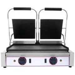 ELEKTRO KONTAKTGRILL AUS GUSSEISEN - Mod. L 2 - doppelte glatte Platte - Kochfläche: 48x24 cm - Leistung: 1,8 Kw (x2) - einphasiger Anschluss - Produktmaße in cm (B  x T x H): 56,5 x 31 x 22 - EG-Norm