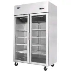 K&Uuml;HLSCHRANK AUS ROSTFREIEM STAHL &ndash; Mod. MCF8605GR - BEL&Uuml;FTET - KAPAZIT&Auml;T LT 1240 - N. 2 GLAST&Uuml;REN - TEMPERATUR 0&deg;/+8&deg;C - SCHWACH. cm L 131,4 x D 80,5 x h 206,5 &ndash; CE-Standard