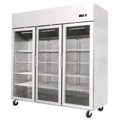 KOMPAKTER K&Uuml;HLSCHRANK AUS EDELSTAHL &ndash; Mod. YCF9403GR - BEL&Uuml;FTET - KAPAZIT&Auml;T LT 1390 - N. 3 GLAST&Uuml;REN - TEMPERATUR 0&deg;/+8&deg;C - SCHWACH. cm L 180 x P 73 x h 195,5 &ndash; CE-Standard
