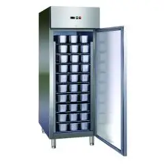 Tiefkühlschrank - Edelstahl AISI 304 - für Eisdielen - Umluftkühlung - Mod. GELATO990BT - Nutzvolumen: 852 Liter - 1 Tür - Temperaturberereich: -14º/-22ºC - Produktmaße (B x T x H): 74 x 99 x 201 - 54 x 5 L. Eisbehälter können gelagert werden - CE-Kennzei