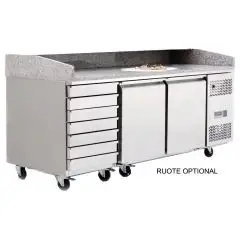 PIZZAKÜHLTISCH AUS EDELSTAHL - Mod. FQG4591 - Umluftkühlung - N. 2 PORTE - N. 7 CASSETTI NEUTRI cm 60x40 - Temperaturbereich: 0°/+8°C - Produktmaße in cm (B x T x H): 201 x P 80 x h 100/160 - CE-Kennzeichnung