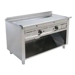 TEPPANYAKIHERD, GAS, 2 HEIZZONEN  - Mod. VGP2100L - 2 Heizzonen - nach Maß gefertigt - offener Unterbau - hartverchromte Kochplatte - Umfangskanal - Gas-Leistung: 11,6 kW (2x5,8 kW) - Produktmaße in cm (BxTxH): 100 x 72 x 85 - EG-Norm