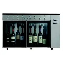 WEINAUSSCHANK AUTOMAT MIT GLAS UND STICKSTOFF - Mod VINO 8 - Plug & Play - Struktur aus Edelstahl AISI 304 - Kapazität: 8 Flaschen in einer Linie angeordnet, zwei Fächer mit jeweils 4 Flaschen - Stromversorgung 220/240V/1/50 Hz - Produktmaße (BxTxH) cm 10