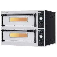 ELEKTRO-PIZZAOFEN - MECHANISCHE BEDIENUNG - Mod. BASIC 44 - 2 Backkammer - Schamottsteinboden - Backkammermaße in cm (BxTxH): 66x66x14 - 4 + 4 Pizzen (Ø 32 cm) - Leistung: 9,4 Kw - CE Norm