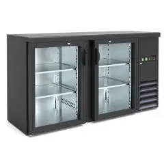 RETROBAR KÜHLSCHRANK FÜR GETRÄNKE - Mod DD 200 IF - Temperatur 0°/+10°C - Fassungsvermögen lt. 315 - Einphasige Stromversorgung V220/1 - Leistung W 320 - Produktmaße (BxTxH) cm 146,2 x 53,5 x 86 - Gewicht Kg. 100