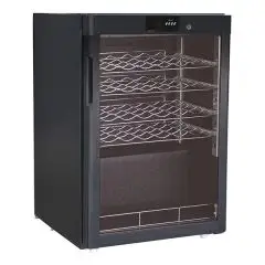 WEINKÜHLSCHRANK - Mod. G-BJ118 - Kapazität für Flaschen: 24 x 0,75 Liter - Unterschiedliche Temperatur je nach Regal - Temperatur +5/+18 °C - Leistung W 77 - Einphasige Stromversorgung 230V/1/50Hz - Produktmaße (BxTxH) cm 60 x 60,3 x 86 - CE-Norm