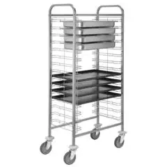 GN-BEHÄLTER- UND BLECHEWAGEN 60x40 - Mod CA165 - Edelstahlrahmen - Führungsschienen aus verchromtem Stahldraht - Tragfähigkeit für 10/15 GN 1/1-Behälter (53x32,5 cm) oder 10/15 Bleche 60x40 (je nach Modell)