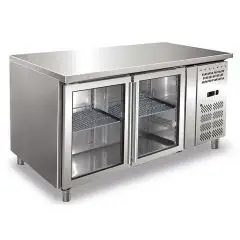 Tiefkühltisch - Edelstahl AISI 304 - BELÜFTET - Mod ECZ2100TNG - GASTRONORM 1/1 (cm 53 x 32,5) - 2 GLASTÜREN - KAPAZITÄT Lt 314 - TEMPERATUR -2°/+8°C - PRODUKTMAßE (BxTxH) cm 136 x 70 x 86 - CE-Norm