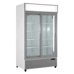 KÜHLSCHRANK AUS LACKIERTEM STAHL - FÜR GETRÄNKE - BELÜFTET - Mod EN1100X2IEUN - KAPAZITÄT VON 888 LITERN - 2 GLASSCHIEBETÜREN - TEMPERATUR 0/+10°C - PRODUKTMAßE (BxTxH) cm 113 x 70 x 202,3 - CE-NORM