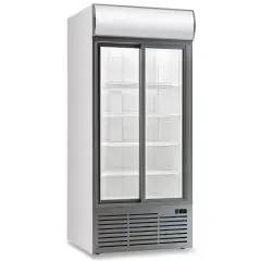 KÜHLVITRINE FÜR GETRÄNKE - BELÜFTET - Mod EN 113 VE UN WHITE - KAPAZITÄT Lt 852 - 2 SCHIEBETÜREN AUS GLAS - TEMPERATUR 0°/+10°C - PRODUKTMAßE (BxTxH) cm 110,3 x 69 x 200,1 - CE-NORM