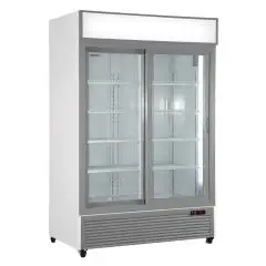 KÜHLSCHRANK AUS LACKIERTEM STAHL - FÜR GETRÄNKE - BELÜFTET - Mod EN1300X2IEUN - KAPAZITÄT VON 1057 LITERN - 2 GLASSCHIEBETÜREN - TEMPERATUR 0/+10°C - PRODUKTMAßE (BxTxH) cm 133 x 70 x 202,3 - CE-NORM