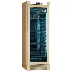 WEINKÜHLSCHRANK - Mod ENY 420 N NATURAL - STATISCH - TEMPERATUR °C +4/+18 - N. 1 GLASTÜR - STRUKTUR AUS NATURHELS - BRUTTOFÜLLMENGE Lt. 382 - NETTOFÜLLMENGE Lt. 342 - LEISTUNG W 230 - SPANNUNG 220/50Hz EINPHASIG - PRODUKTMAßE (BxTxH) cm 65,5 x 63,5 x 188
