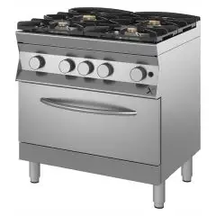 Gasherd - Mod 9DGMH4GH12 - 4 Flammen - statischer Gasofen GN 2/1 - Pilotflamme - Produktmaße in cm (B x T x H): 80 x 90 x 85/90