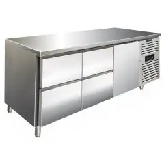 Tiefkühltisch - Edelstahl AISI 304 - Umluftkühlung - Mod CXF3140TN - GASTRONORM 1/1 (53 x 32,5 cm) - 1 GEKÜHLTE TÜR - 4 GEKÜHLTE SCHUBLADEN - KAPAZITÄT 358 Liter - TEMPERATUR -2°/+8°C - Produktmaße (BxTxH) cm 179,5 x 70 x 86