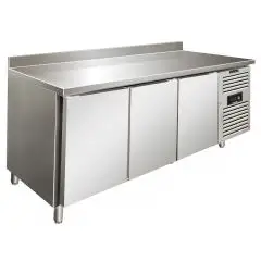 Tiefkühltisch mit Aufkantung - Edelstahl AISI 304 - Umluftkühlung - Mod CXF3200BT - Gastronorm 1/1 (53 x 32,5 cm) - 3 Türen - Nutzvolumen: 358 Liter - Temperaturberereich: -18°/-22°C - Produktmaße (B x T x H): 179,5 x 70 x 96