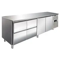 Tiefkühltisch - Edelstahl AISI 304 - Umluftkühlung - Mod CXF4140TN - GASTRONORM 1/1 (53 x 32,5 cm) - 2 GEKÜHLTE TÜREN - 4 GEKÜHLTE SCHUBLADEN - KAPAZITÄT 476 Liter - TEMPERATUR -2°/+8°C - Produktmaße (BxTxH) cm 223 x 70 x 86