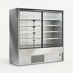 SELBSTBEDIENUNGS-K&Uuml;HLWANDDISPLAY &ndash; BEL&Uuml;FTETE K&Uuml;HLUNG &ndash; TEMPERATUR &deg;C +0/+2 &ndash; GEEIGNET F&Uuml;R GETR&Auml;NKE, MILCHPRODUKTE UND VORVERPACKTE PRODUKTE &ndash; MOD. CHAMONIX 4P CP &ndash; SCHIEBET&Uuml;REN &ndash; 4 REGALE