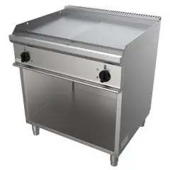 ELEKTRO-GRILLPLATTE - Mod. G7NUP2DCO - 2 Kochflächen - 1/2 GLATT + 1/2 GERILLT - Leistung: 10,8 kW - Produktmaße in cm (BxTxH): 80 x 70 x 85 - EG-Norm