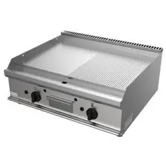 GAS-GRILLPLATTE, TISCHGERÄT - Mod. G7NUQ2DDO - 1/2 GLATT + 1/2 GERILLT - 2 Kochflächen - Leistung: 12 kW - Produktmaße in cm (BxTxH): 80 x 70 x 27 - EG-Norm