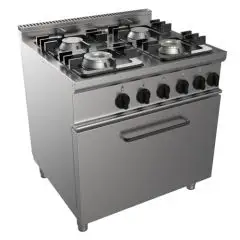 GASHERD MIT 4 FLAMMEN - Mod. G7NURG4FG4M - statischer Elektro-Backofen GN 2/1 in cm (BxTxH): 68,5 x 53 x 35 - Gasleistung: 18 kW - Produktmaße in cm (BxTxH): 80 x 70 x 85 - EG-Norm