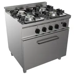 GASHERD MIT 4 FLAMMEN - Mod. G7NURG4FO2M2G - statischer Gas-Backofen GN 2/1 in cm (BxTxH): 68,5 x 53 x 35 - Gesamtleistung: 31,9 kW - Produktmaße in cm (BxTxH): 80 x 70 x 85 - EG-Norm