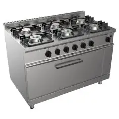 GASHERD MIT 6 FLAMMEN - Mod. G7NURG6FG6M - statischer Maxi-Gasbackofen in cm (BxTxH): 93 x 53 x 35- Gas-Leistung: 39 kW - Produktmaße in cm (BxTxH): 120 x 70 x 85 - EG-Norm
