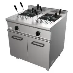 ELEKTRO-NUDELKOCHER - Mod. G7MUO2V80 - 2 Becken (28 + 28 Liter) - neutraler Unterschrank mit Flügeltüren - Leistung: 14 kW - Produktmaße in cm (BxTxH): 80 x 70 x 85 - EG-Norm