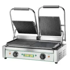 KONTAKTGRILL MIT GUSSEISEN - PLATTE - ELEKTRISCH - Mod EG/03M - Doppelte gerillte und glatte Platte - Kochfläche cm B 47,5 x T 23 - Leistung 3600 W - Einphasige Stromversorgung 220-240V/1/50-60Hz - CE-Norm