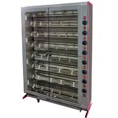 Vertikaler Elektro-Hähnchengrill - Mod. ELBA48/PE - Kapazität:.48 Hähnchen - 8 Spieße aus Edelstahl 12 x 12 mm, Länge: 96 cm - Heizelemente und Schalter- Energieregler - Anschlusswert:  400 V Dreiphasenwechselstrom- Leistung 20,5 Kw - Produktmaße (B x T x