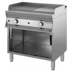 GAS-GRILLPLATTE/ 1/2 GLATTE +  1/2 GERILLTE PLATTE - Mod 9DGUH4MSBDS - offener Unterbau - 2 Kochzonen - Abmessungen in cm (B x T x H): 80 x 90 x 85/90