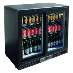 KÜHLVITRINE AUS LACKIERTEM BLECH UND ALUMINIUM - FÜR GETRÄNKE - Mod. G-BC2PS87 - UMLUFTKÜHLUNG - KAPAZITÄT: 202 LITER - 2 SCHIEBETÜREN AUS GLAS - TEMPERATUR: +2°/+8°C - Abmessungen in cm (B x T x H): 90 X 53,5 X 87 - EG-NORM