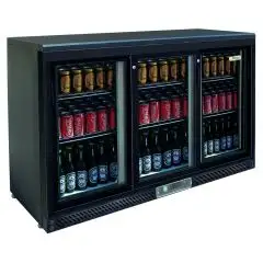 KÜHLVITRINE AUS LACKIERTEM BLECH UND ALUMINIUM - FÜR GETRÄNKE - Mod. G-BC3PS87 - UMLUFTKÜHLUNG - KAPAZITÄT: 320 LITER - 3 SCHIEBETÜREN AUS GLAS - TEMPERATUR: +2°/+8°C - Abmessungen in cm (B x T x H): 135 X 53,5 X 87 - EG-NORM