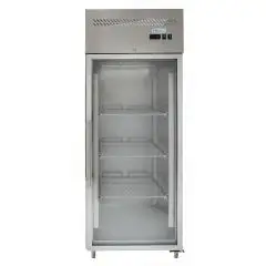 KÜHLSCHRANK AUS EDELSTAHL AISI 201 - UMLUFTKÜHLUNG - Mod. G-GN650BTG-FC - GASTRONORM 2/1 (65 x 53 cm) - 1 GLASTÜR - NUTZVOLUMEN: 700 LITER - TEMPERATUR: -18°/-22º C - Abmessungen in cm. (B x T x H): 74 x 83 x 201 - EG-NORM
