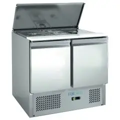 Kühl-Saladette aus edelstahl AISI 201 - Mod G-S902-FC - Gastronorm 1/1 (53 x 32,5 cm) - Statische kühlung - 2 Kühltüren - Temperatur +2°/+8°C - Produktmaße (BxTxH) cm 104,5 x 70 x 85