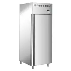 KÜHLSCHRANK AUS EDELSTAHL AISI 201 - FÜR SNACKS - STATISCHE KÜHLUNG - Mod. G-SNACK400TN-FC - Bruttokapazität: 429 LITER - 1 TÜR - TEMPERATUR: -2°/+8°C - Abmessungen in cm. (B x T x H): 68 x 71 x 201 - EG-NORM