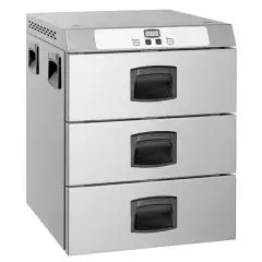 WARMHALTEGERÄT MIT 3 SCHUBLADEN - MOD. GMC3E - ELEKTRONISCHES MODELL - KAPAZITÄT: 3 GN 1/1 - EINPHASIGER ANSCHLUSS: V 230/1/50 Hz - LEISTUNG: 1000 W -PRODUKTMASSE IN CM (B x T x H): 65 X 60 X 72 - Gewicht: 40 kg