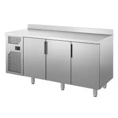 Kühltisch aus Edelstahl AISI 304 - MOD. IUSH843 - Gastronorm 1/1 (53 x 32,5 cm) - 3 Türen - Umluftkühlung - Nutzvolumen: 460 Liter - Temperaturbereich. 0°/+8°C - Produktmaße in cm (B x T x H): 172 x 70 x 85/93,5 - CE-Kennzeichnung