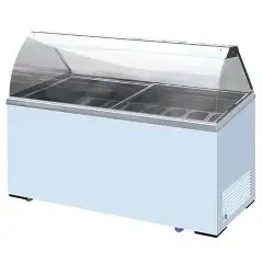 EISVITRINE - Mod KEG 8 - TEMPERATUR -13°/-23° C - KAPAZITÄT Lt 467 - PRODUKTMAßE (BxTxH) cm 155,5 x 63,5 x 124 - GEWICHT Kg 120 - CE-NORM