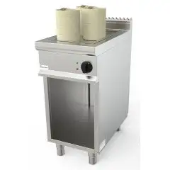 ELEKTRISCHER DAMPFGARER FÜR DIM SUM - Mod. L7/DSE400BA - Gehäuse aus Edelstahl - offener Unterbau - Arbeitsplatte aus Edelstahl mit abgerundeten Kanten - Becken GN 1/1 cm 20h - Lochblech aus Edelstahl für Bambuskörbe - Leistung Elektro: 7,0 kW - dreiphasi