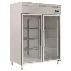 Tiefkühlschrank aus Edelstahl AISI 201 - Mod M-GN650BTG-FC - Gastronorm 2/1 (65 x 53 cm) - Belüftet - 1 Glastür - Fassungsvermögen 650 Liter - Temperatur -18°/-22°C - Produktmaße (BxTxH) cm 74 x 83 x 201