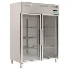 Kühlschrank aus Edelstahl AISI 201 - Mod M-GN650TNG-FC - Gastronorm 2/1 (65 x 53 cm) - Belüftet - 1 Glastür - Fassungsvermögen 650 Liter - Temperatur 0°/+8°C - Produktmaße (BxTxH) cm 74 x 83 x 201