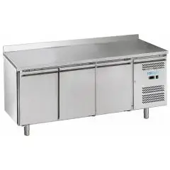 Kühltisch mit aufkantung aus edelstahl AISI 201 - Mod M-GN3200TN-FC - Gastronorm 1/1 (53 x 32,5 cm) - Belüftet - 3 Türen - Bruttokapazität Lt 417 - Temperatur +2°/+8°C - Produktmaße (BxTxH) cm 179,5 x 70 x 95