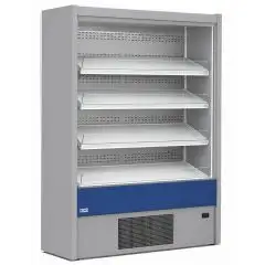 SELBSTBEDIENUNGS-GEK&Uuml;HLTE WANDANZEIGE &ndash; BEL&Uuml;FTETE K&Uuml;HLUNG &ndash; TEMPERATUR &deg;C +0/+2 &ndash; GETR&Auml;NKE, MILCHPRODUKTE, VORVERPACKTE PRODUKTE &ndash; MOD. OLIMPO OM W &ndash; OFFEN OHNE T&Uuml;REN &ndash; DREI SCHR&Auml;GE REGALE